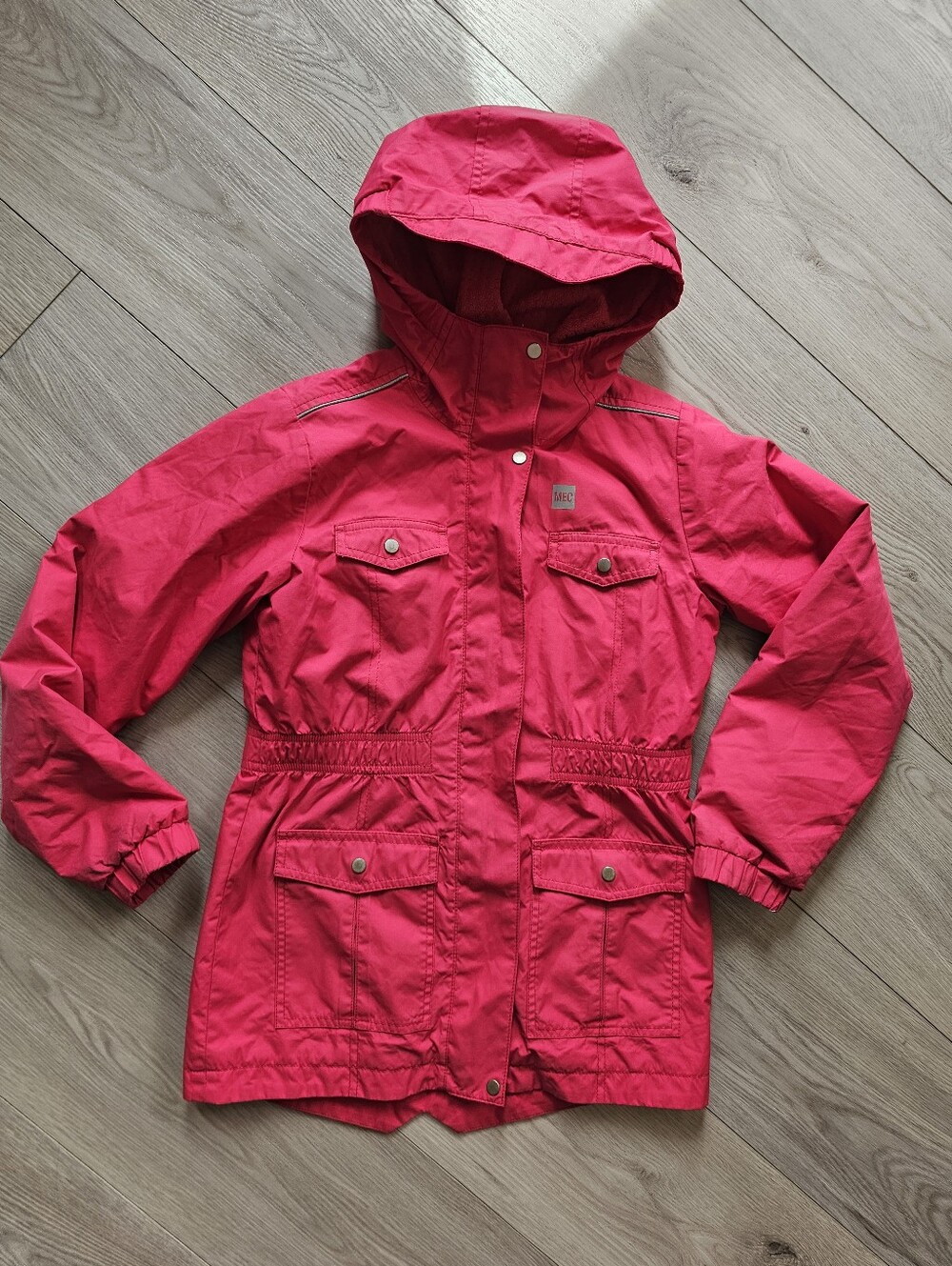 MEC Fleece Lined Long Length Rain Jacket, Girls Youth Size 10
